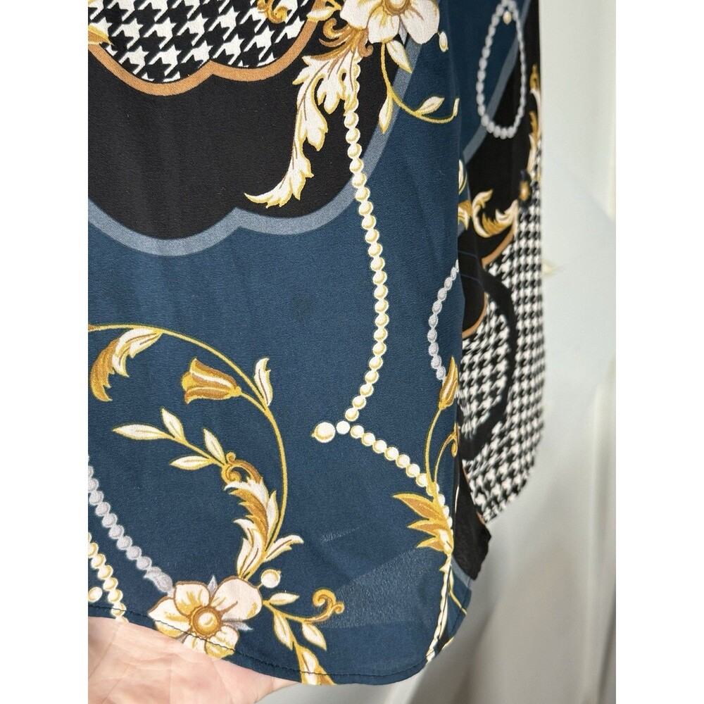Ann Taylor Bow Tie Blouse Teal Pearl Print Equestrian Long Sleeve Size Small - Picture 10 of 13